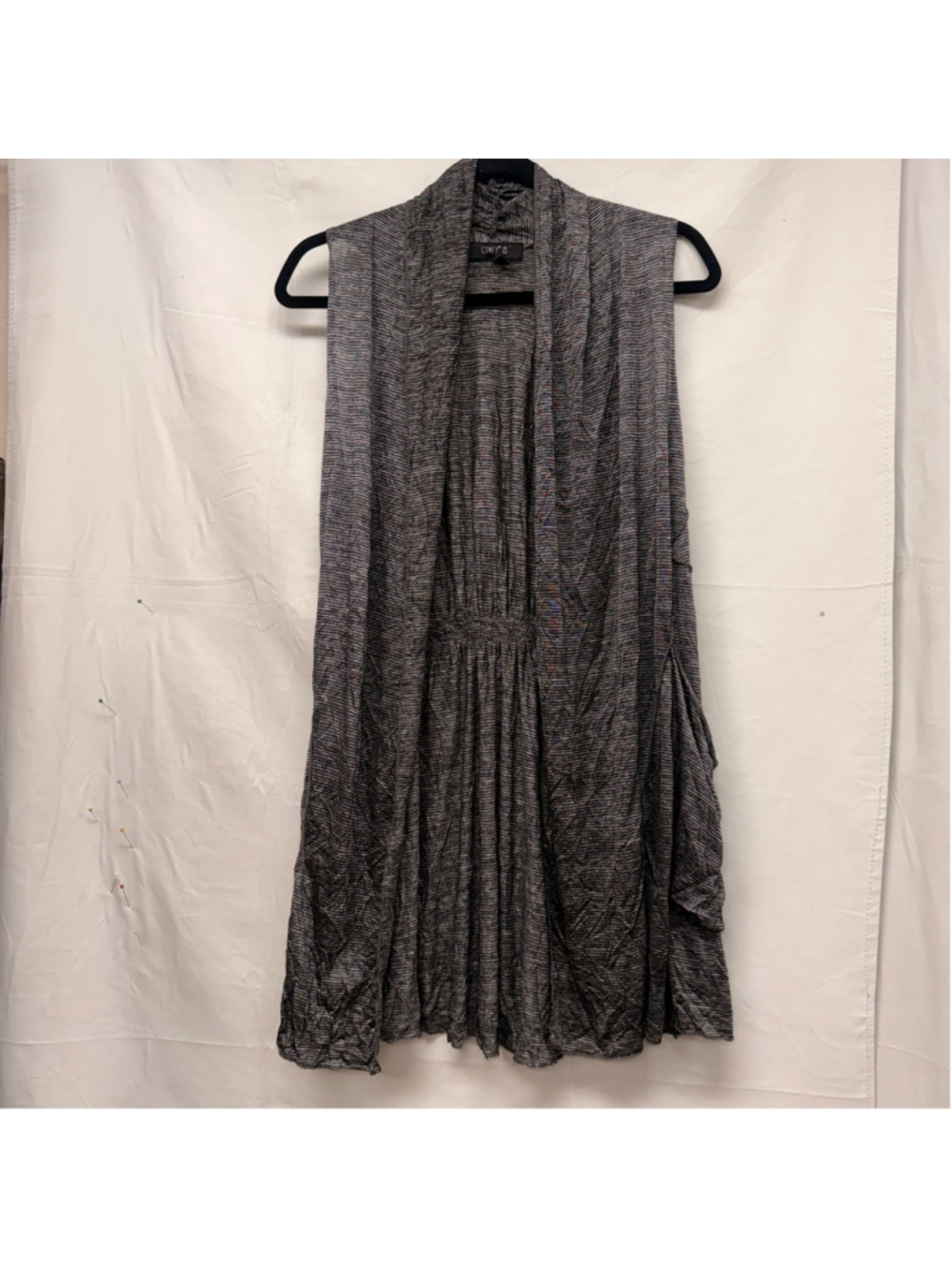Women's COMFY USA Gray Black Striped Sleeveless Vest S